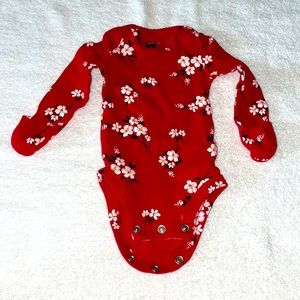 Red Japanese cherry blossom long sleeve onsie